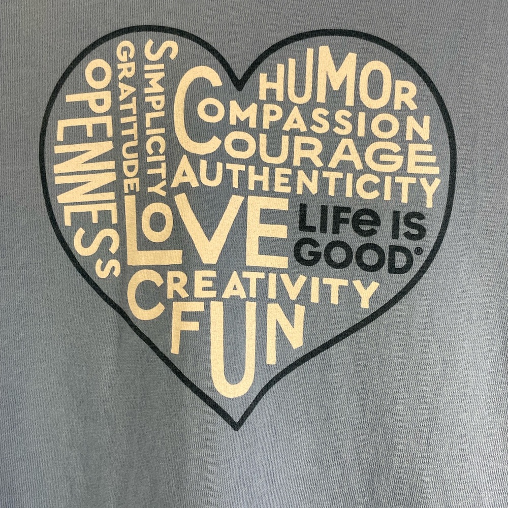 Life Is Good Blue Short Sleeve V-Neck Tee with Heart Word Art - Picture 4 of 7